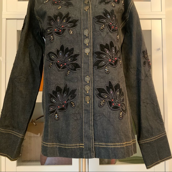 Graff Wear Vintage Embellished Black Denim Jean Jacket Size PXS - Picture 10 of 10